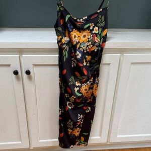 re:named Black Midi Dress with Floral Design